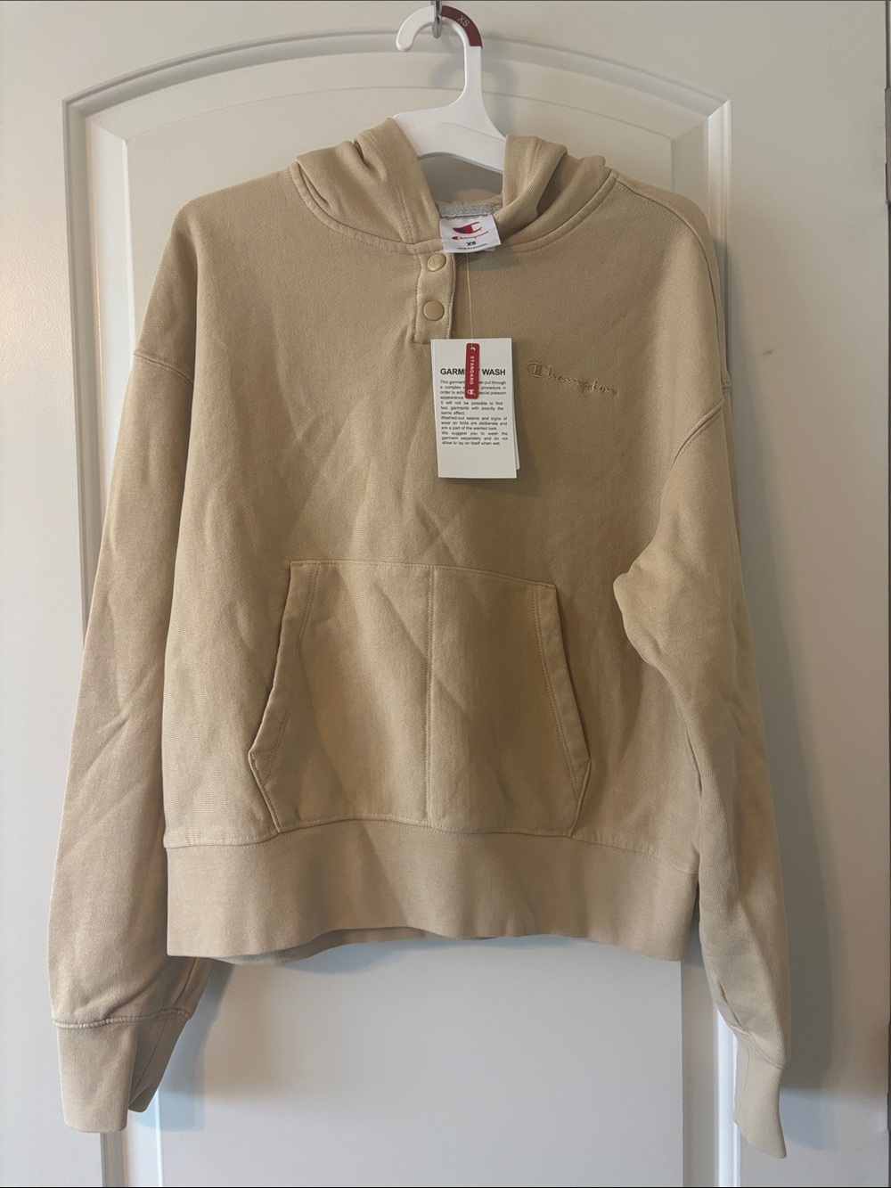Champion Beige Crewneck Hoodie with Henley Placket (SKU 0034)